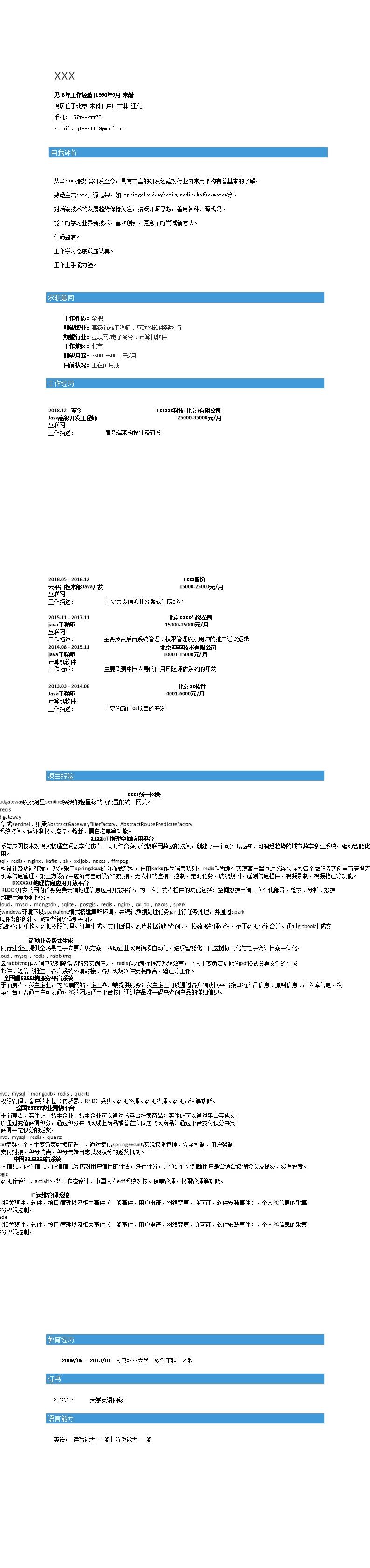 3392_JAVA互联网软件开发类岗位求职简历模板  - 软件开发简历模板